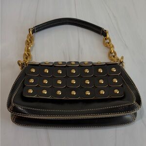 Maxx New York black leather handbag gold chain and gold studs
